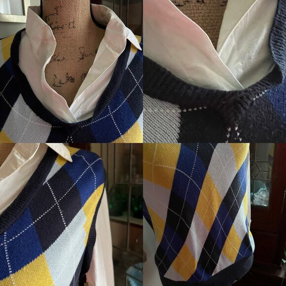 90s Vintage NY&Co Argyle Sweater Shirt Medium Faux Layered Y2K Preppy Academia - Picture 10 of 16
